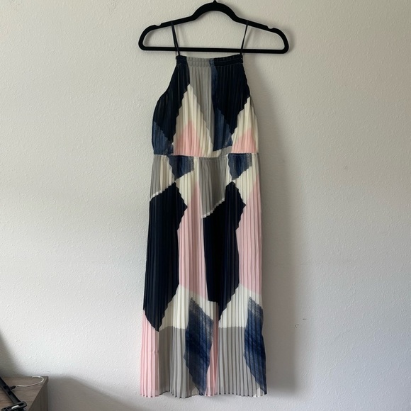 Womens Banana Republic Pleated Geometric Print Midi Dress Size 0 - Picture 2 of 7